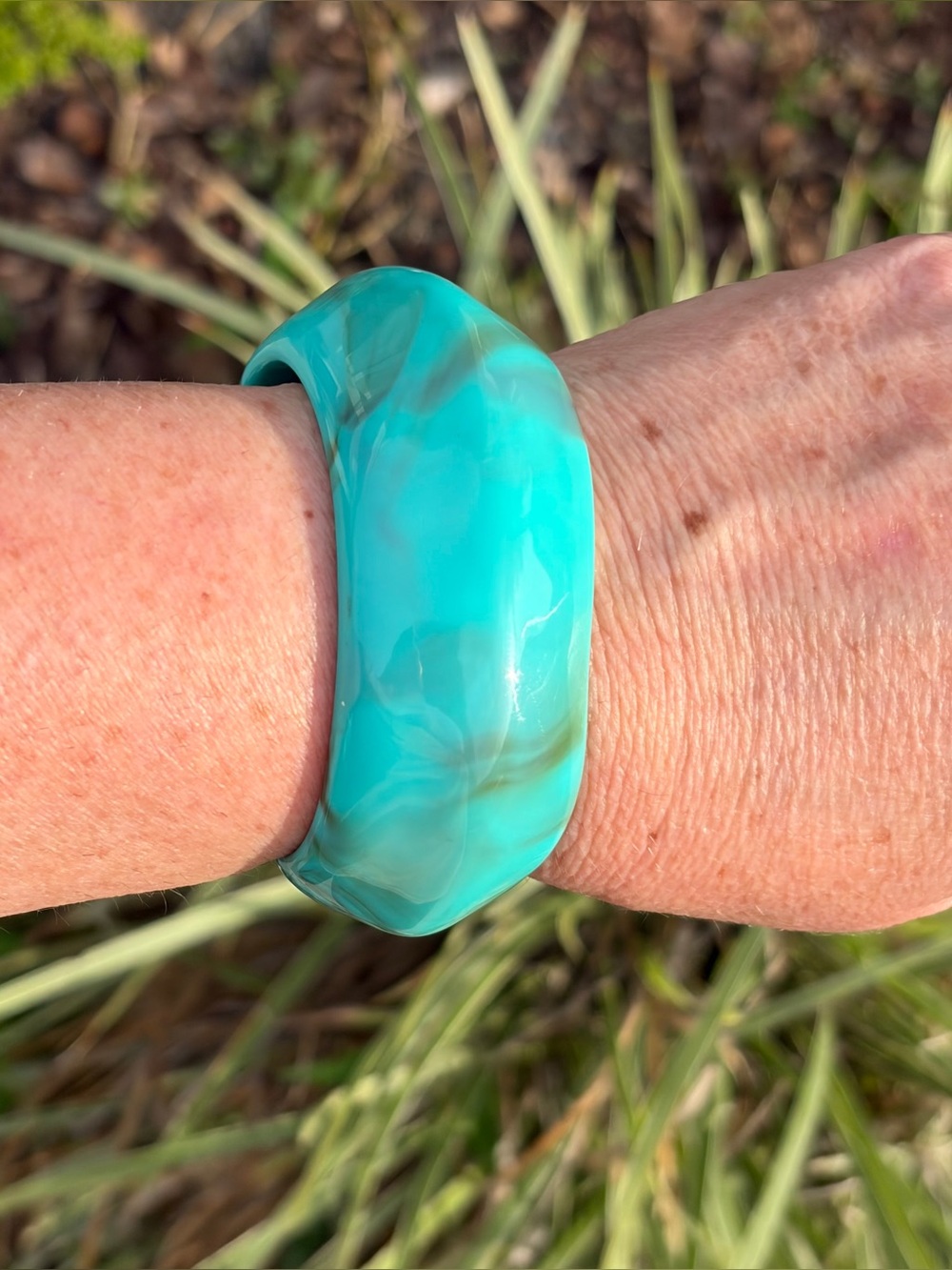 Chunky Marbled Turquoise Resin Bangle Cuff Bracelet